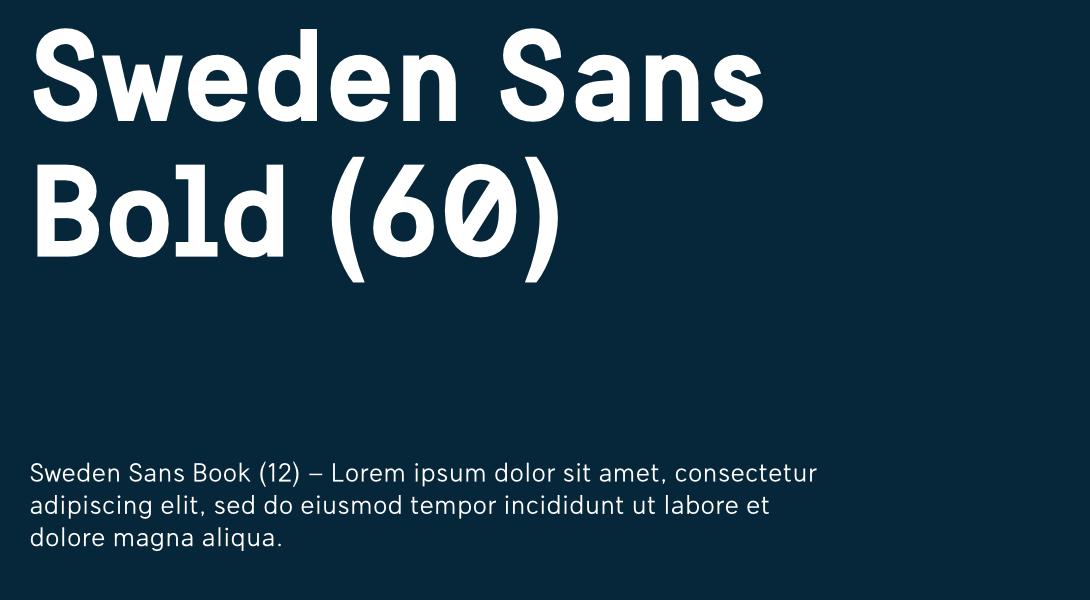 Light text on dark blue background showing example of how to pair different Sweden Sans weights.