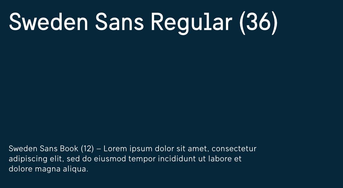 Light text on dark blue background showing example of how to pair different Sweden Sans weights.