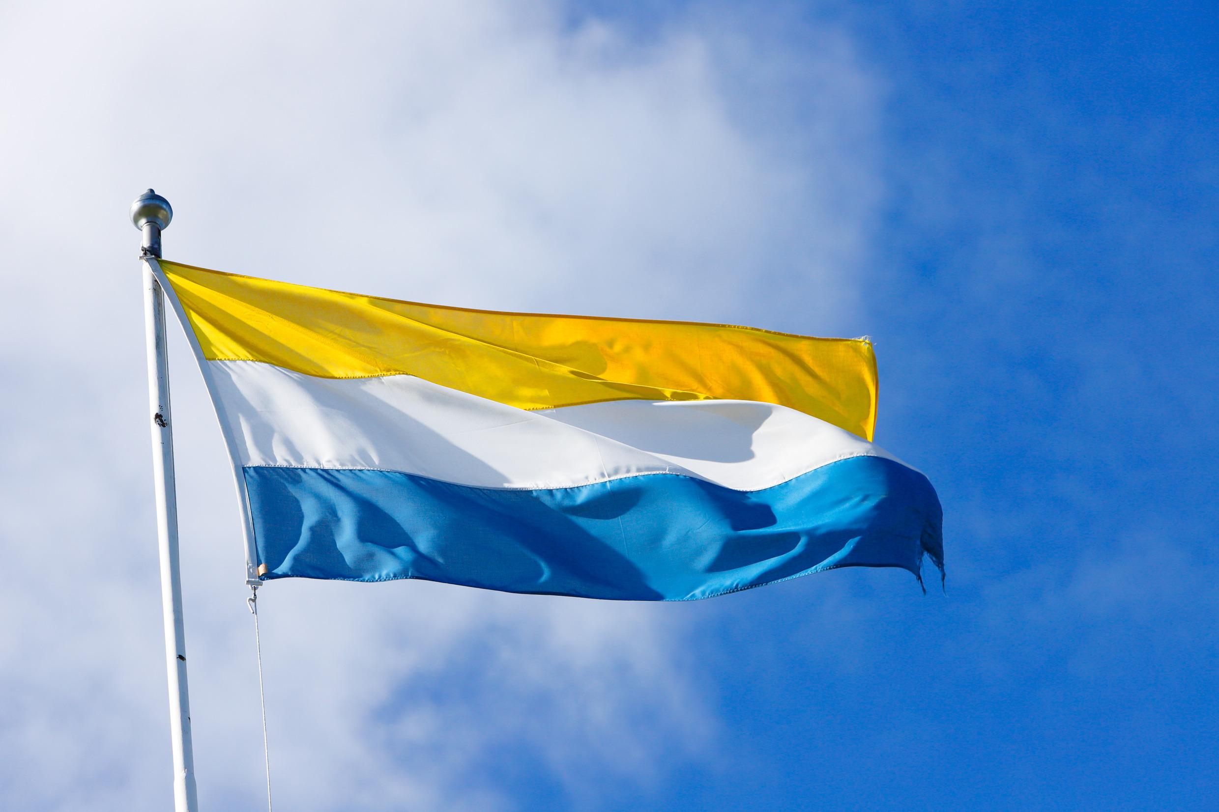 A yellow, white and blue Tornedalian flag.