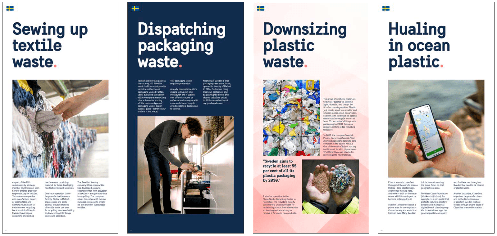 Posters about textile, packaging, and plastic waste. 